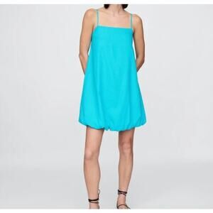 GAP Linen-Blend Bubble Mini Dress in True Cyan Blue NWT Size Women's Medium Tall